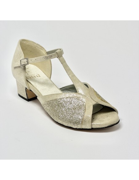 Scarpa da ballo donna latino americano ballo da sala liscio nabuk miele glitter platino suola cuoio pomiciato tacco 40 largo