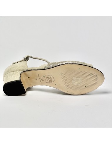 Scarpa da ballo donna latino americano ballo da sala liscio nabuk miele glitter platino suola cuoio pomiciato tacco 40 largo