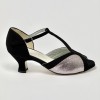 Scarpa da ballo donna latino americano ballo liscio camoscio nero glitter arcobaleno suola cuoio pomiciato tacco 50 rocchetto