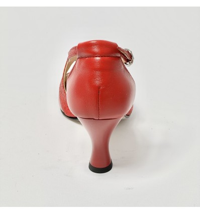 Scarpa da ballo donna ballo da sala liscio standard pelle glitter rosso suola cuoio pomiciato tacco 70 rocchetto