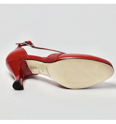 Scarpa da ballo donna ballo da sala liscio standard pelle glitter rosso suola cuoio pomiciato tacco 70 rocchetto