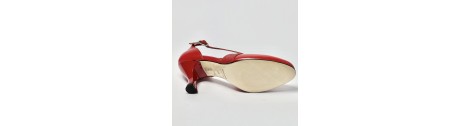Scarpa da ballo donna ballo da sala liscio standard pelle glitter rosso suola cuoio pomiciato tacco 70 rocchetto