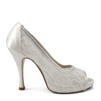 Scarpa spuntata pizzo bianco e swarovski plateau di 1,5 cm tacco 110