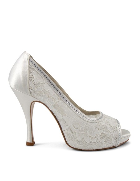 Scarpa spuntata pizzo bianco e swarovski plateau di 1,5 cm tacco 110