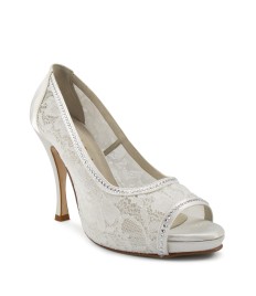Scarpa da sposa spuntata pizzo bianco e swarovski plateau di 1,5 cm tacco 110