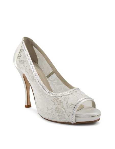 Scarpa spuntata pizzo bianco e swarovski plateau di 1,5 cm tacco 110
