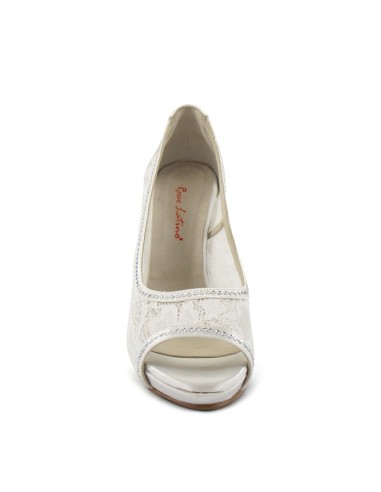 Scarpa spuntata pizzo bianco e swarovski plateau di 1,5 cm tacco 110