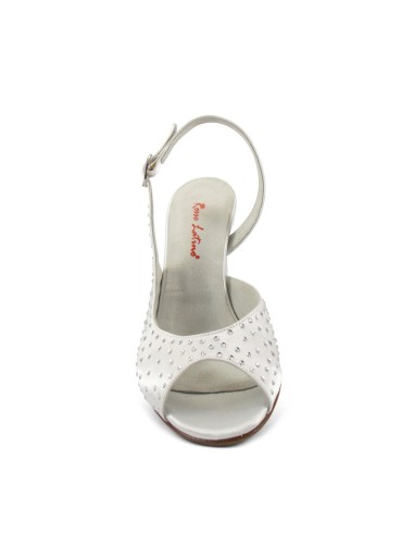 Sandalo in raso bianco con swarovski suola cuoio tacco 70
