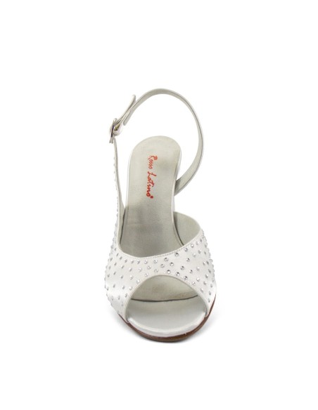 Sandalo in raso bianco con swarovski suola cuoio tacco 70