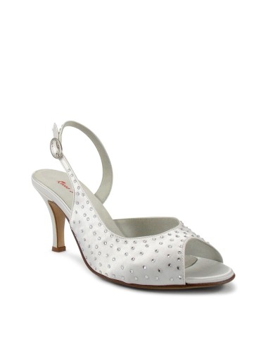 Sandalo in raso bianco con swarovski suola cuoio tacco 70