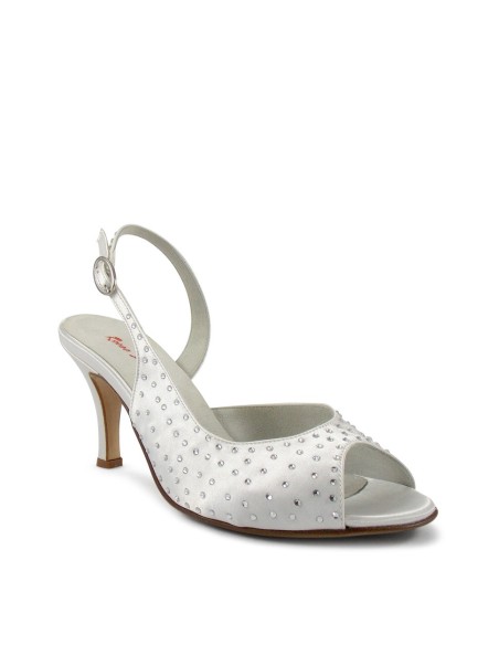 Sandalo in raso bianco con swarovski suola cuoio tacco 70