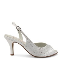 Sandalo in raso bianco con swarovski suola cuoio tacco 70