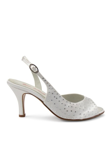 Sandalo in raso bianco con swarovski suola cuoio tacco 70