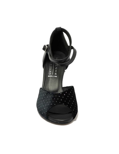 Scarpa da ballo donna latino americano ballo da sala liscio pelle velluto nero argento suola cuoio pomiciato tacco 70 rocchetto