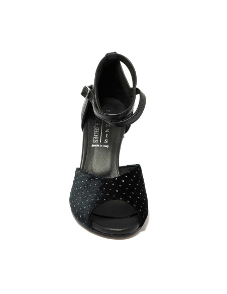 Scarpa da ballo donna latino americano ballo da sala liscio pelle velluto nero argento suola cuoio pomiciato tacco 70 rocchetto