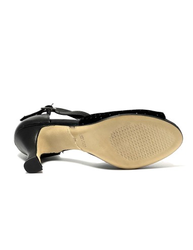 Scarpa da ballo donna latino americano ballo da sala liscio pelle velluto nero argento suola cuoio pomiciato tacco 70 rocchetto