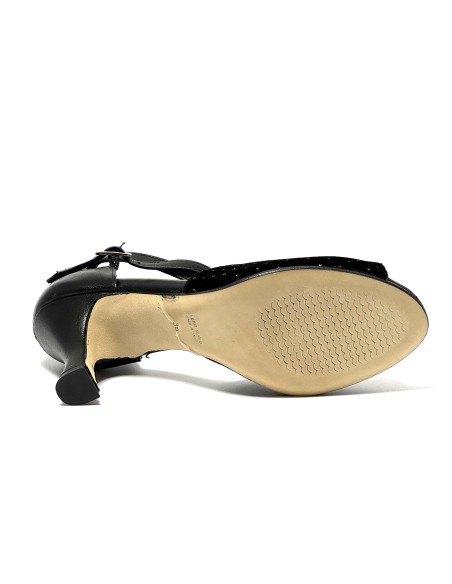 Scarpa da ballo donna latino americano ballo da sala liscio pelle velluto nero argento suola cuoio pomiciato tacco 70 rocchetto