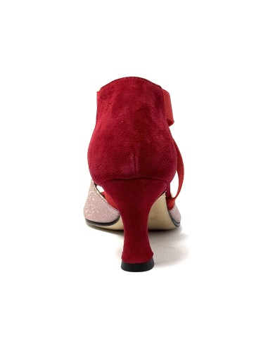 Scarpa da ballo donna latino americano ballo da sala tessuto camoscio rosso elastici suola cuoio pomiciato tacco 70 rocchetto