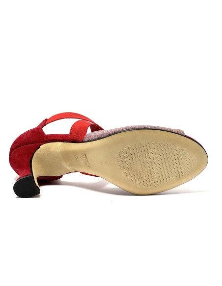 Scarpa da ballo donna latino americano ballo da sala tessuto camoscio rosso elastici suola cuoio pomiciato tacco 70 rocchetto