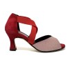 Scarpa da ballo donna latino americano ballo da sala tessuto camoscio rosso elastici suola cuoio pomiciato tacco 70 rocchetto