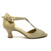 Scarpa da ballo donna latino americano ballo da sala liscio tango pelle tessuto beige suola cuoio pomiciato tacco 50