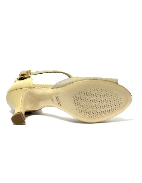Scarpa da ballo donna latino americano ballo da sala liscio tango pelle tessuto beige suola cuoio pomiciato tacco 70 rocchetto
