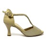 Scarpa da ballo donna latino americano ballo da sala liscio tango pelle tessuto beige suola cuoio pomiciato tacco 70 rocchetto