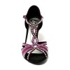 Scarpa da ballo donna latino americano ballo da sala liscio tango raso magenta strass boreali suola bufalo tacco 80 rocchetto