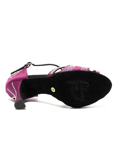 Scarpa da ballo donna latino americano ballo da sala liscio tango raso magenta strass boreali suola bufalo tacco 80 rocchetto
