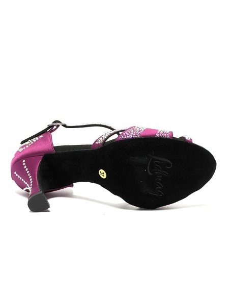 Scarpa da ballo donna latino americano ballo da sala liscio tango raso magenta strass boreali suola bufalo tacco 80 rocchetto