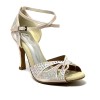Scarpa da ballo donna latino americano ballo da sala liscio tango raso cipria strass boreali suola bufalo tacco 90