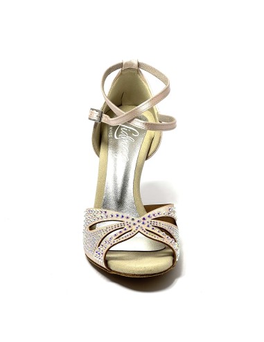 Scarpa da ballo donna latino americano ballo da sala liscio tango raso cipria strass boreali suola bufalo tacco 90
