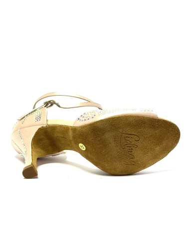 Scarpa da ballo donna latino americano ballo da sala liscio tango raso cipria strass boreali suola bufalo tacco 90
