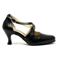 Scarpa da ballo donna ballo da sala liscio latino tango pelle nera suola bufalo tacco 60 rocchetto