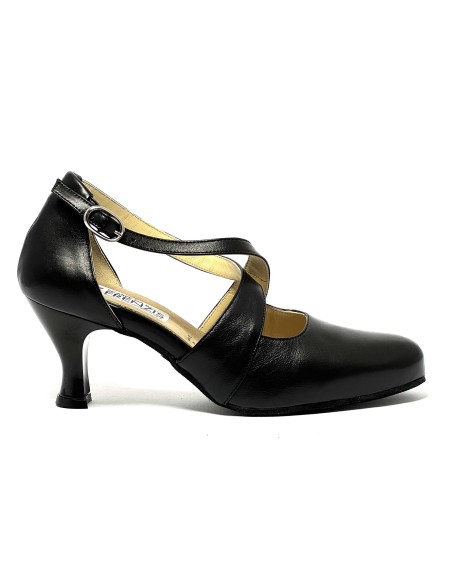 Scarpa da ballo donna ballo da sala liscio latino tango pelle nera suola bufalo tacco 60 rocchetto