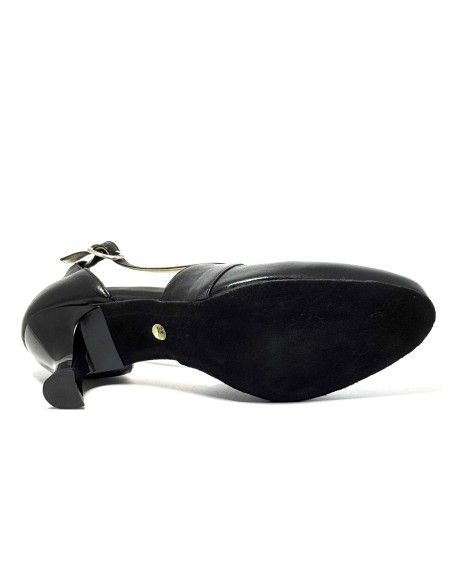 Scarpa da ballo donna ballo da sala liscio latino tango pelle nera suola bufalo tacco 60 rocchetto