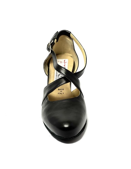 Scarpa da ballo donna ballo da sala liscio latino tango pelle nera suola bufalo tacco 60 rocchetto