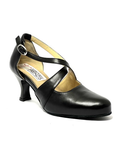 Scarpa da ballo donna ballo da sala liscio latino tango pelle nera suola bufalo tacco 60 rocchetto
