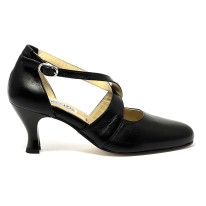 Scarpa da ballo donna ballo da sala liscio latino tango pelle nera suola cuoio pomiciato tacco 60 rocchetto