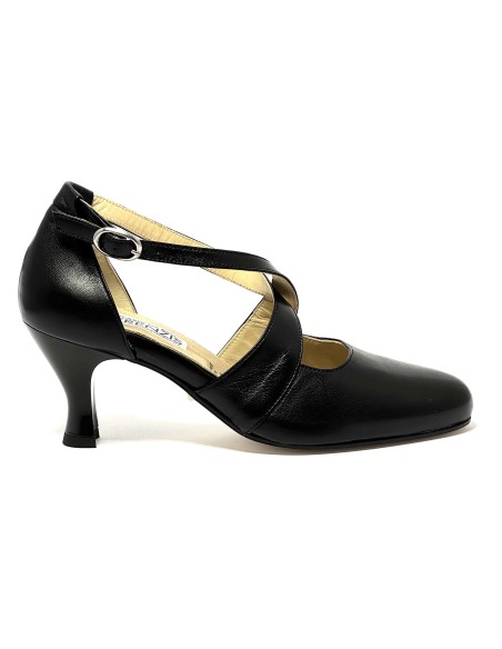 Scarpa da ballo donna ballo da sala liscio latino tango pelle nera suola cuoio pomiciato tacco 60 rocchetto