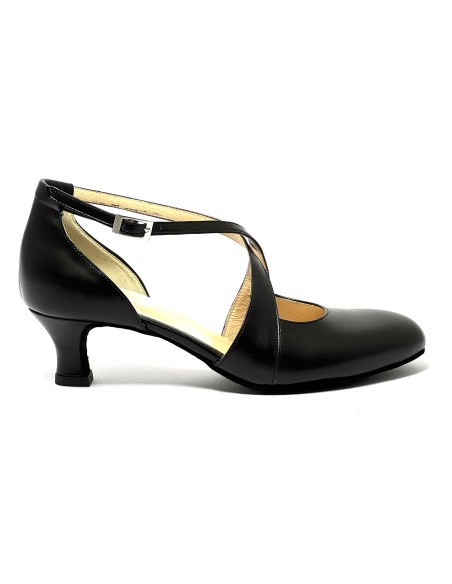 Scarpa da ballo donna ballo da sala liscio standard pelle nera suola bufalo tacco 50 rocchetto