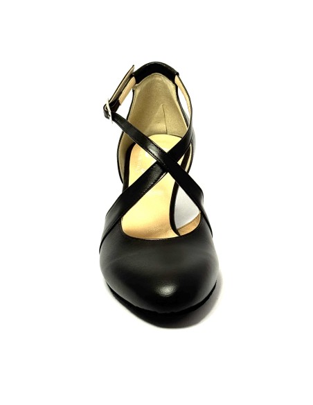 Scarpa da ballo donna ballo da sala liscio standard pelle nera suola bufalo tacco 50 rocchetto