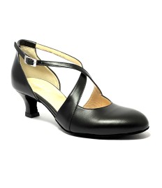Scarpa da ballo donna ballo da sala liscio standard pelle nera suola bufalo tacco 50 rocchetto