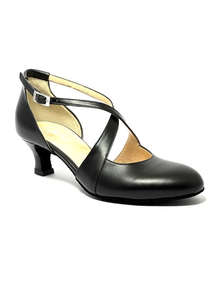 Scarpa da ballo donna ballo da sala liscio standard pelle nera suola bufalo tacco 50 rocchetto