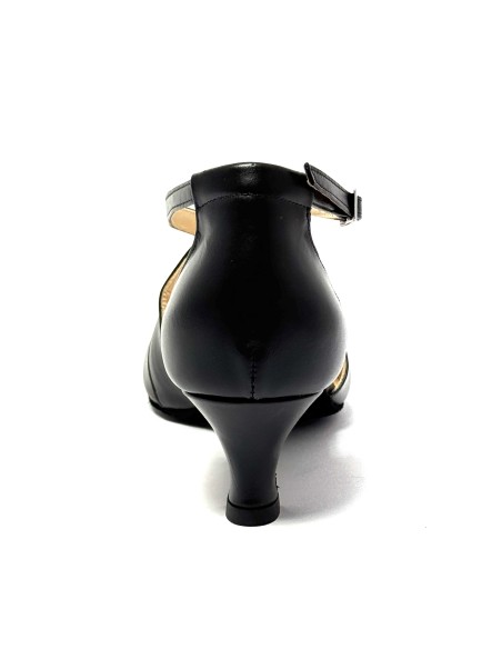 Scarpa da ballo donna ballo da sala liscio standard pelle nera suola bufalo tacco 50 rocchetto