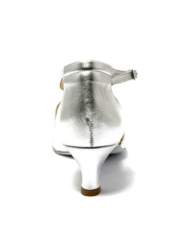 Scarpa da ballo donna ballo da sala liscio standard latino tango pelle argento suola bufalo tacco 50 rocchetto