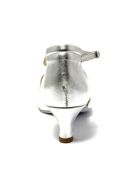 Scarpa da ballo donna ballo da sala liscio standard latino tango pelle argento suola bufalo tacco 50 rocchetto