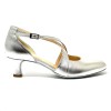 Scarpa da ballo donna ballo da sala liscio standard latino tango pelle argento suola bufalo tacco 50 rocchetto