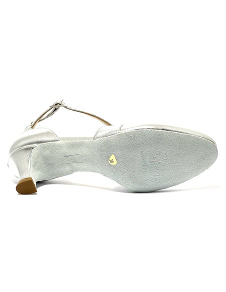 Scarpa da ballo donna ballo da sala liscio standard latino tango pelle argento suola bufalo tacco 50 rocchetto