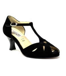 Scarpa da ballo donna latino americano ballo da sala liscio tango camoscio nero suola cuoio pomiciato tacco 60 rocchetto 152B
